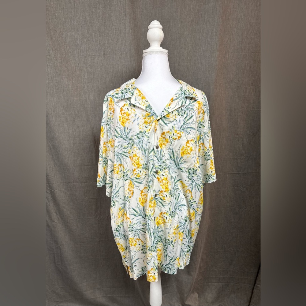 George Men's Hawaiian Yellow & White Print Button-Down Shirt, Size: XL & 3XL,NWT
